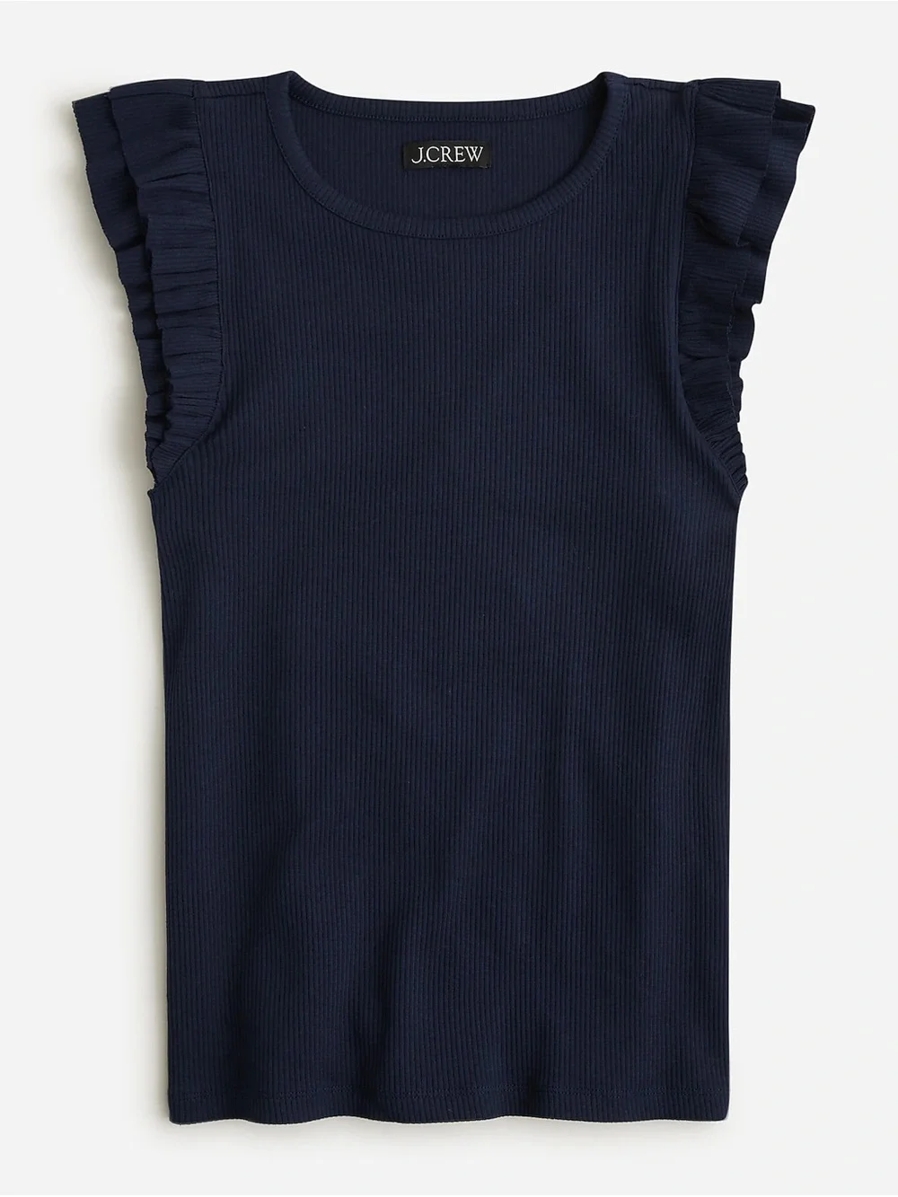 J. Crew Navy Ribbed Vintage rib ruffle-sleeve shirt